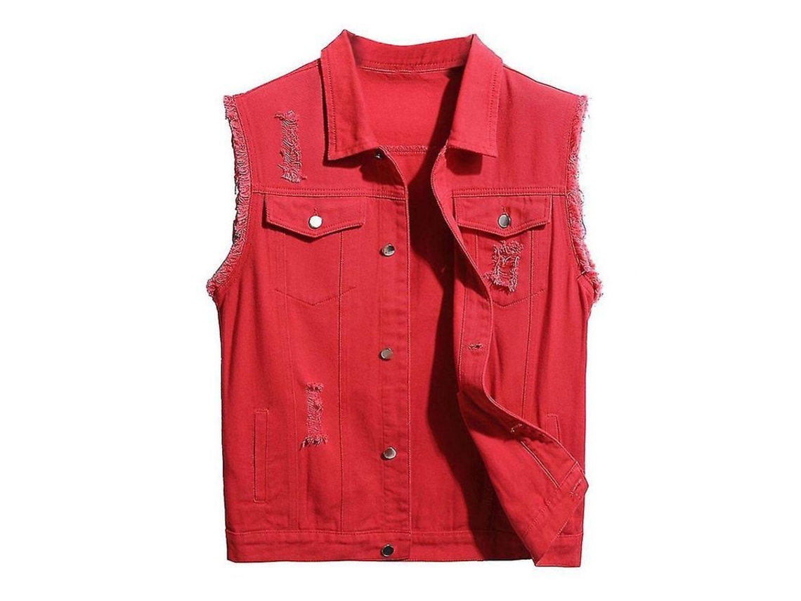 2026 chaleco Vaquero Casual Rotos para Hombre Clásico Camionero Sin Mangas Con Botones Talla S XL L Rojo