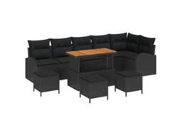 Conjunto 10 Sofá De Jardim Vidaxl Preto Vime Pe (110 X 55 X 71 Cm)