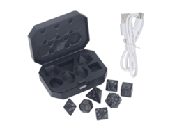 Mali conjunto de 7 Dados Led Poliédricos Recarregáveis com Capa de Carregamento para Jogos de Tabuleiro