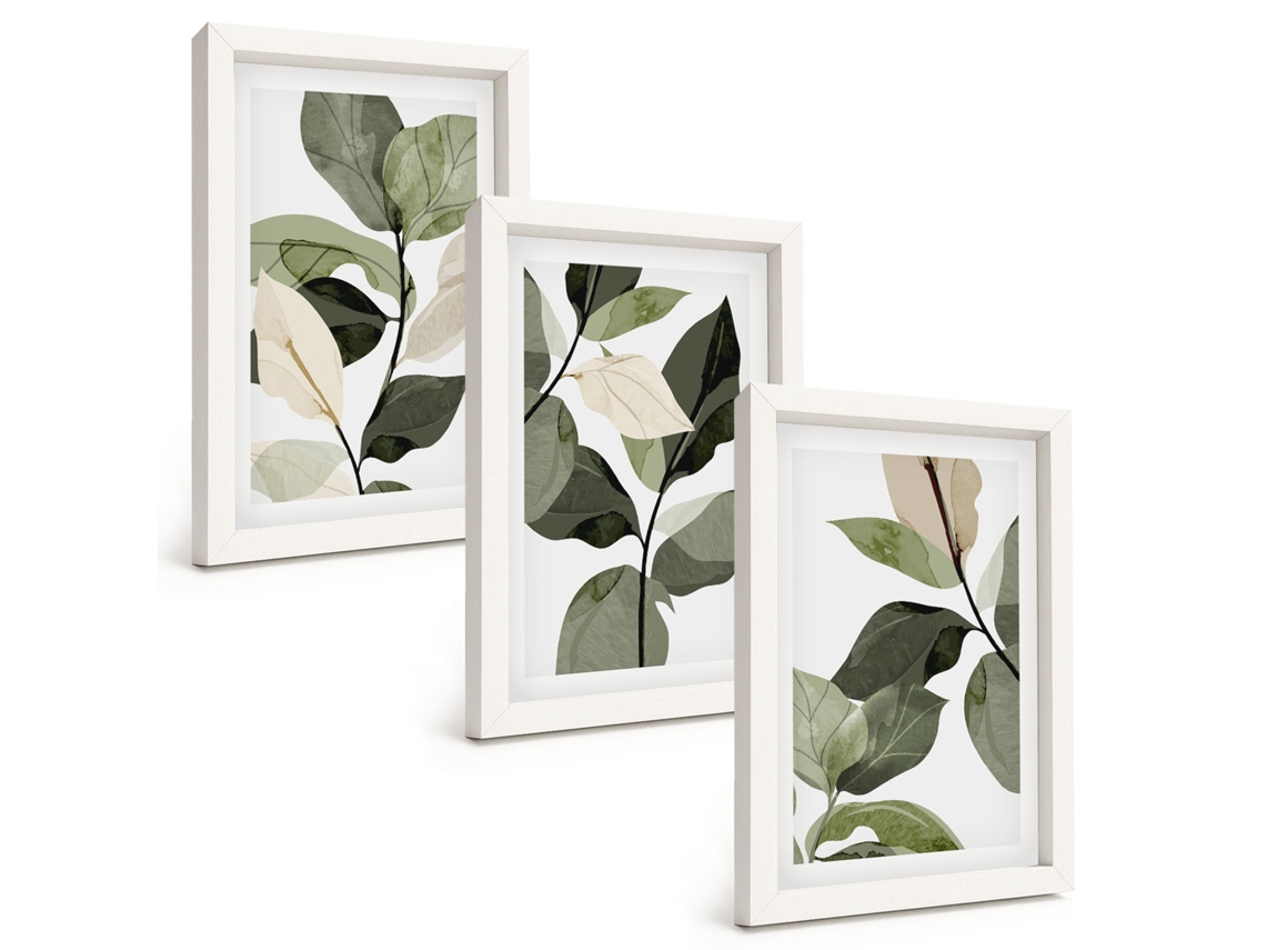 Composição De Quadros Planta Boho Pintada Folhas Espelharte (3 Peças 20x30 Cm)