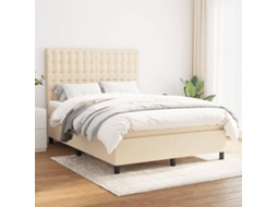 Vidaxl Cama Com Molas/colchão 140x200 Cm Tecido Cor Creme