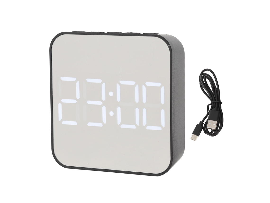 Relógio Digital Led Com 2 Alarmes Pequeno Eletrônico Com Display Temp Data Para Quarto Escritório Preto