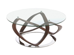 Mesa de Apoio ANGEL CERDÁ 2064 (Vidro, Nogueira, Aço inoxidável cromado - Ø100 x 39 cm)