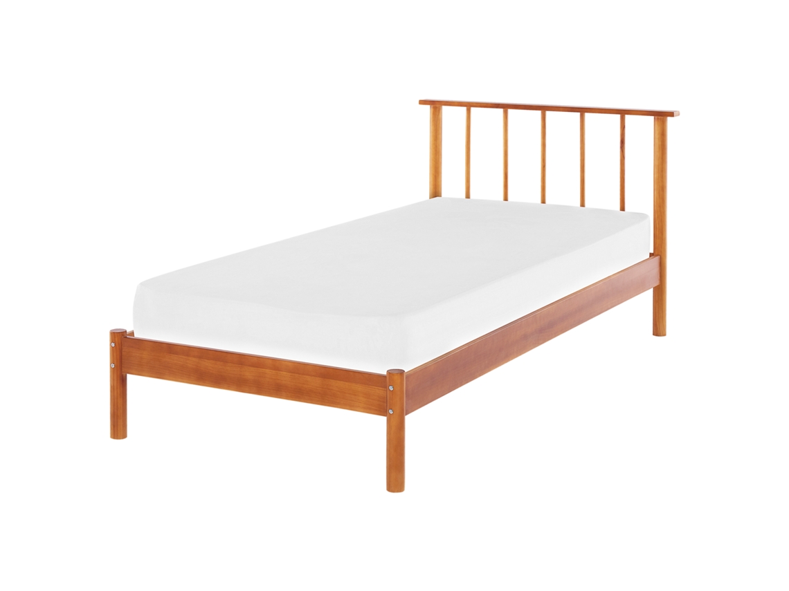 Cama De Madeira Minimalista Com Cabeceira Beliani Barret De Madeira De Pinho Castanho 90x200