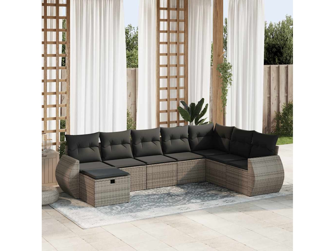 Vidaxl 8 Pcs Conjunto Sofás De Jardim C/ Almofadões Vime Pe Cinzento