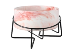 Tigela de Cerâmica Marmorizada para Cães e Gatos com Suporte de Ferro, Comedouro Anti derramamento para Animais de Estimação AQUAFORGE