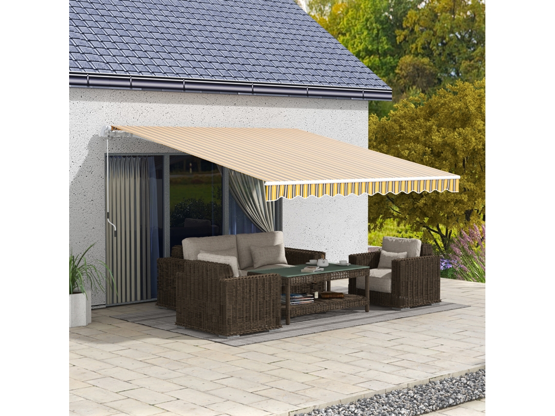 Toldo Manual Retrátil 350x250 Cm com Manivela Metal Impermeável e Anti uv para Jardim Terraço Janelas Cinza e Amarelo