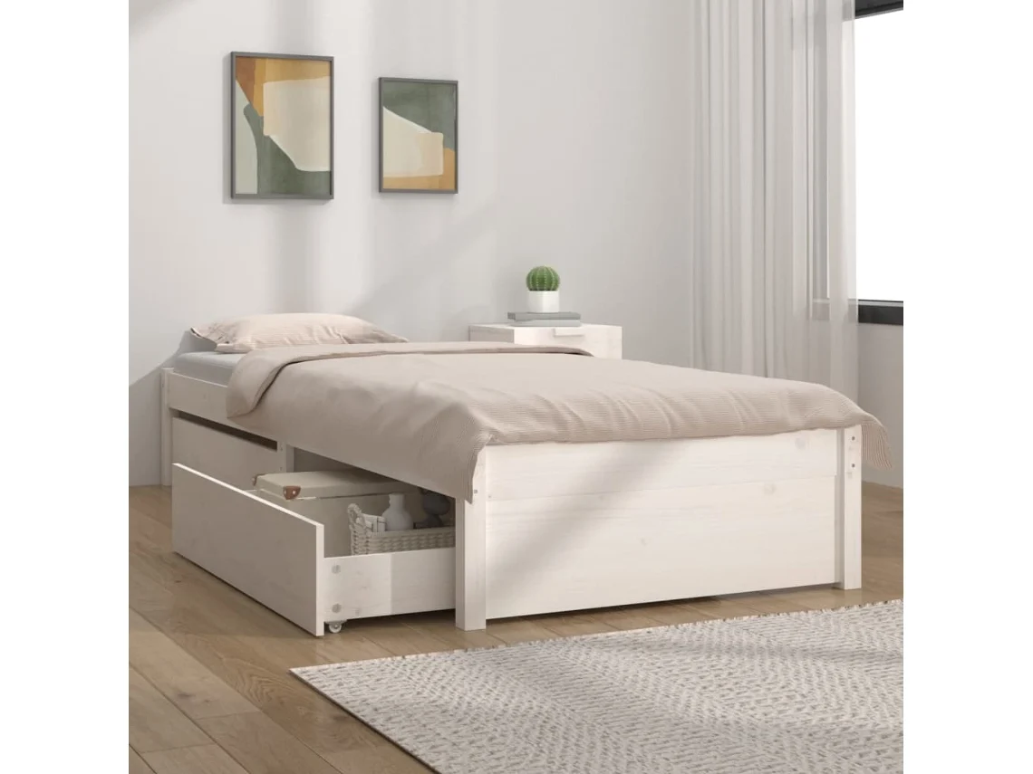 Vidaxl Estrutura Cama De Solteiro Pequena C/ Gavetas 75x190 Cm Branco