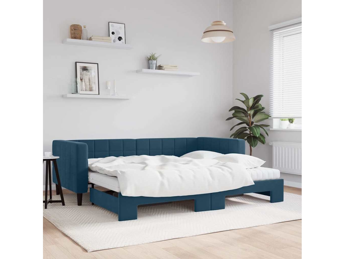 Vidaxl Sofá-cama Com Gavetão E Colchões 90x200 Cm Veludo Azul