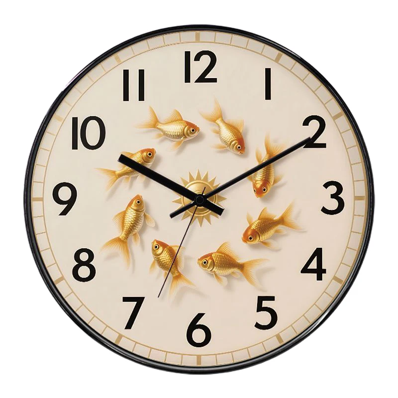Relógio De Parede "peixe-dourado Da Sorte" (14 Polegadas) – Silencioso – Decoração Com Arte Feng Shui – Presente Criativo
