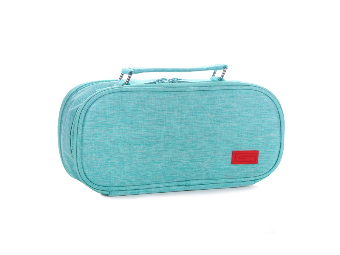Estojo de Lápis com Zíper Duplo Grande Capacidade Bolsa de Lona Portátil para Estudantes Verde