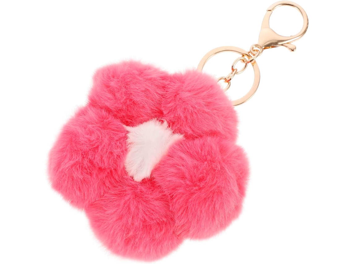 Chaveiro Com Pompom De Flor Em Pele De Coelho, Com Argola Plana