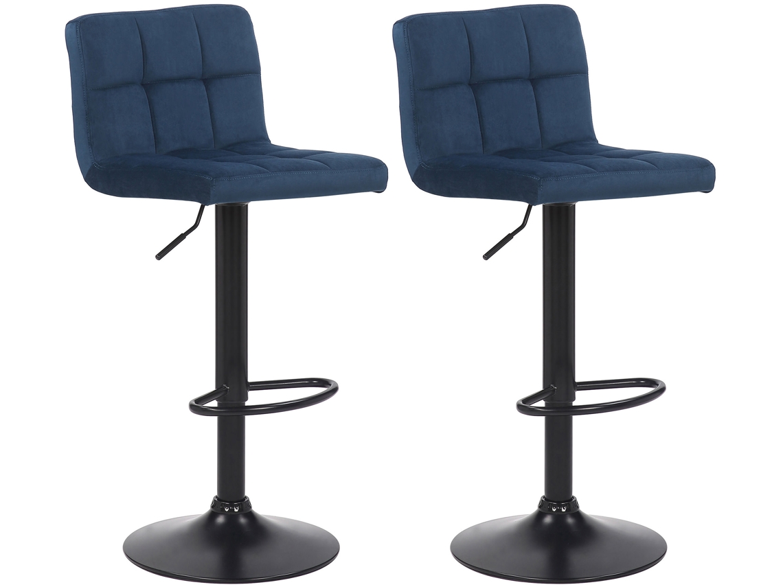 Conjunto de 2 bancos de bar Feni em veludo azul CLP