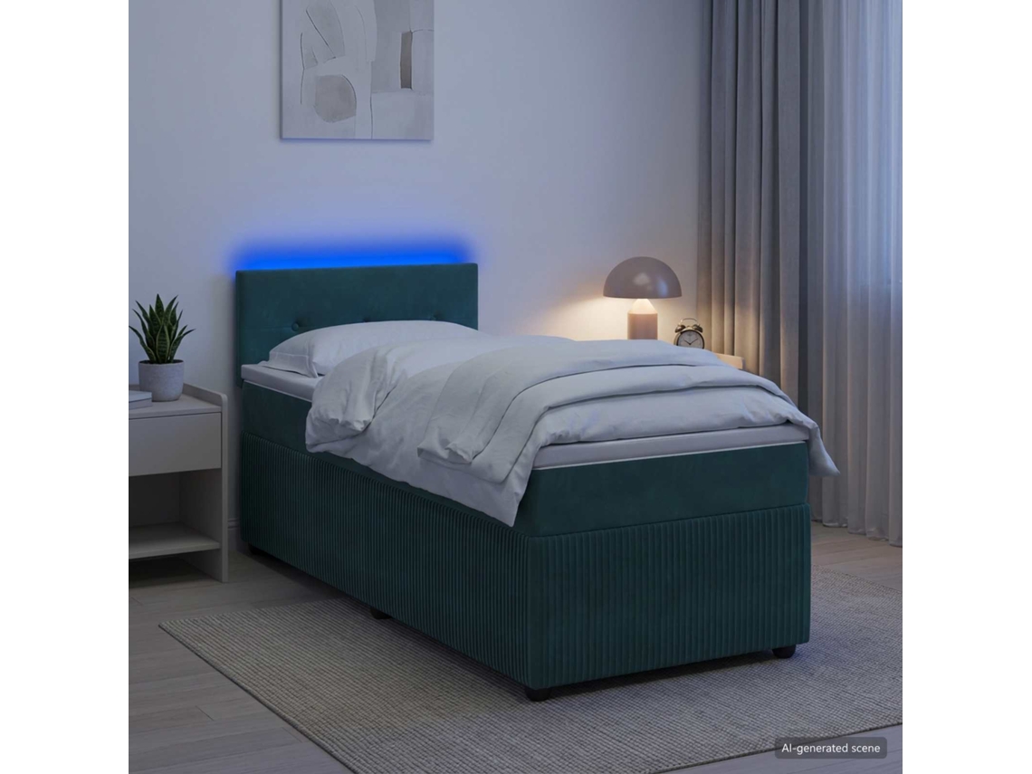 Vidaxl Cama Box Spring Com Colchão Verde-escuro 90 X 200 Cm Veludo