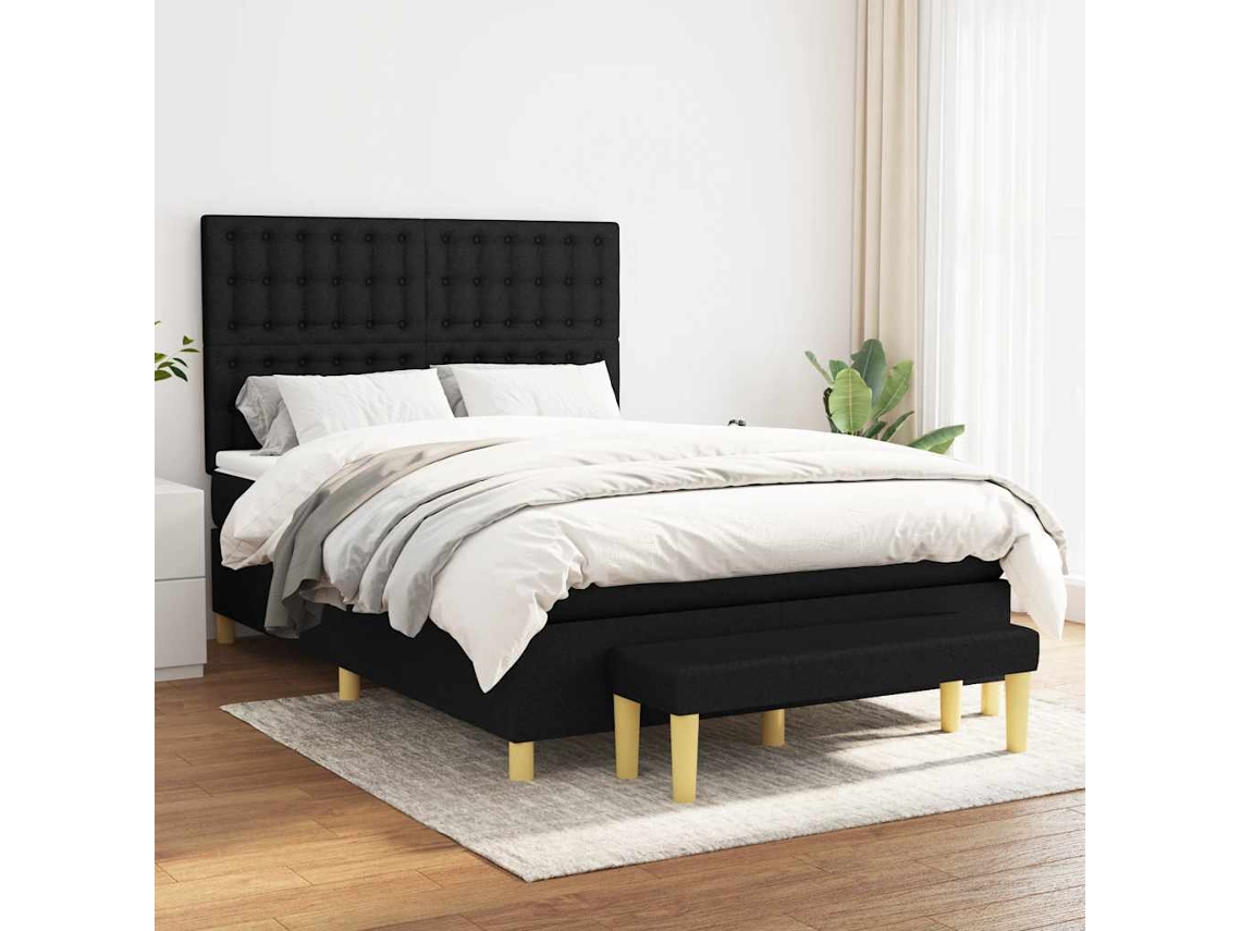 Vidaxl Cama Com Molas/colchão 140x200 Cm Tecido Preto