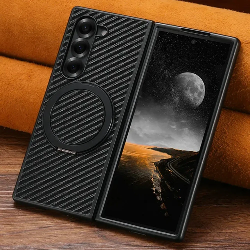 (azul-celeste, Galaxy Z Fold6) Capa De Luxo Em Couro Fosco Com Carregamento Magnético Sem Fio, Suporte De Anel E Proteção Antichoque