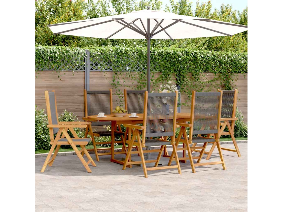 Vidaxl 7 Pcs Conj. Jantar P/ Jardim Polipropileno/madeira Maciça Cinza