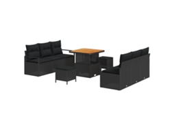 Conjunto 9 Conjunto De Sofás Para Exterior Vidaxl Preto Vime Pe (80 X 80 X 71 Cm)