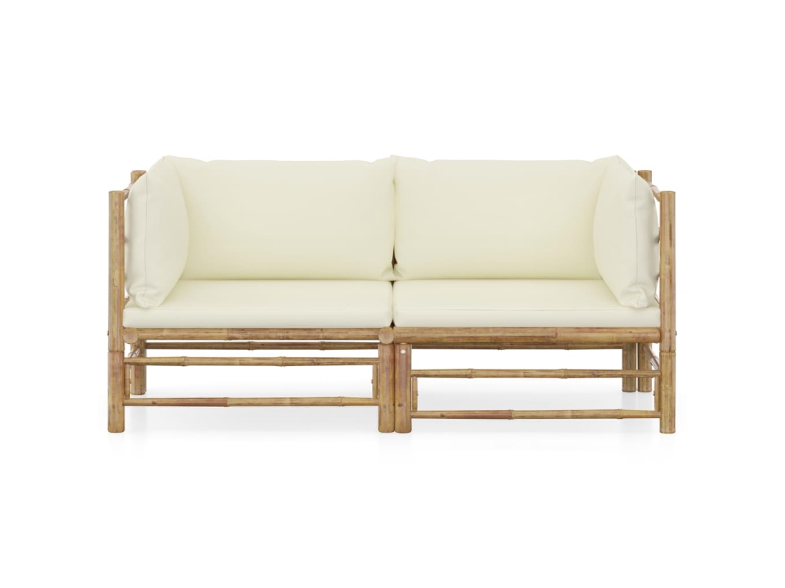 Maison Exclusive - 2 Pcs Conjunto Lounge De Jardim Bambu C/ Almofadões Branco Nata