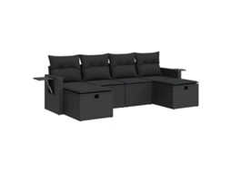 Conjunto de 6 Sofás de Jardim com Almofadas Vime Pe Preto MAISON EXCLUSIVE (N/A)