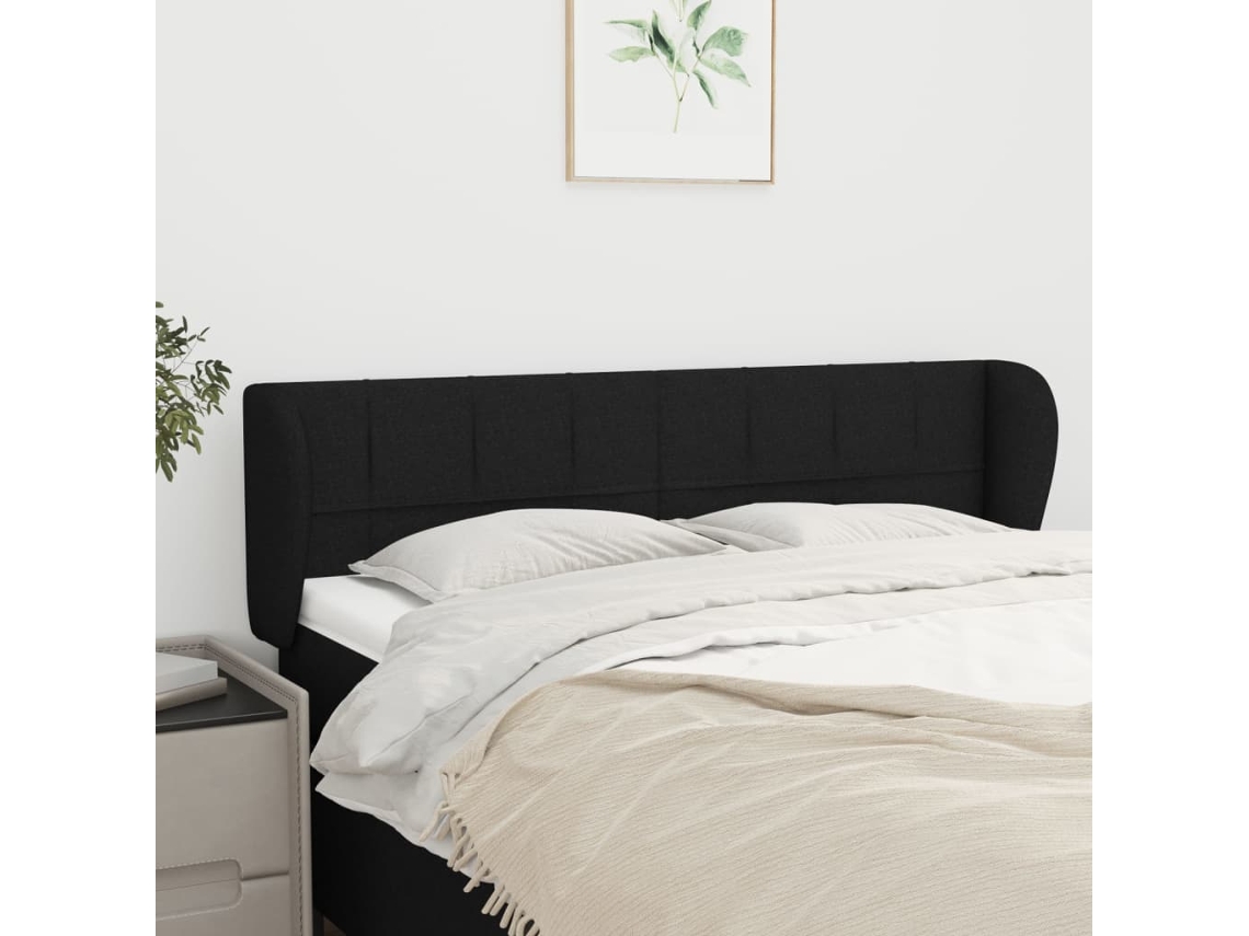 Vidaxl Cabeceira De Cama C/ Abas Tecido 147x23x78/88 Cm Preto
