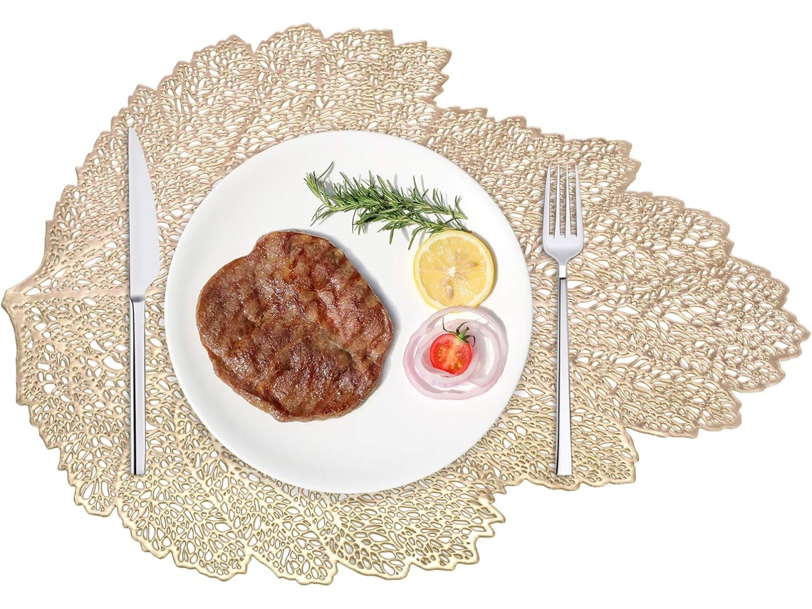 Design Elegante E Sofisticado, Jogo Americano Redondo Resistente Ao Calor Para Cozinha, Jogo Americano Durável De Pvc Dourado Com Motivo De Flor De Hi