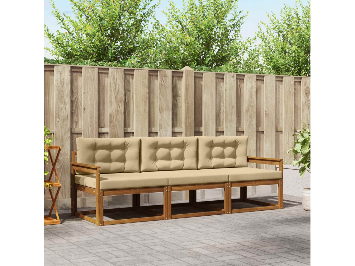 Vidaxl Conjunto De Sofás Para Exterior 3 Unid. Natural E Bege