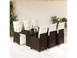 Vidaxl 7 Pcs Conjunto Bistrô de Jardim C/ Almofadões Vime Pe Castanho
