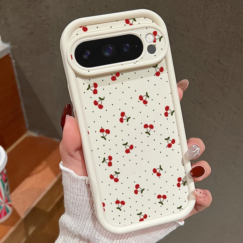 Capa De Tpu Macia E Resistente A Impactos Para Google Pixel 8 Pro Com Estampa De Cerejas (branco-creme).