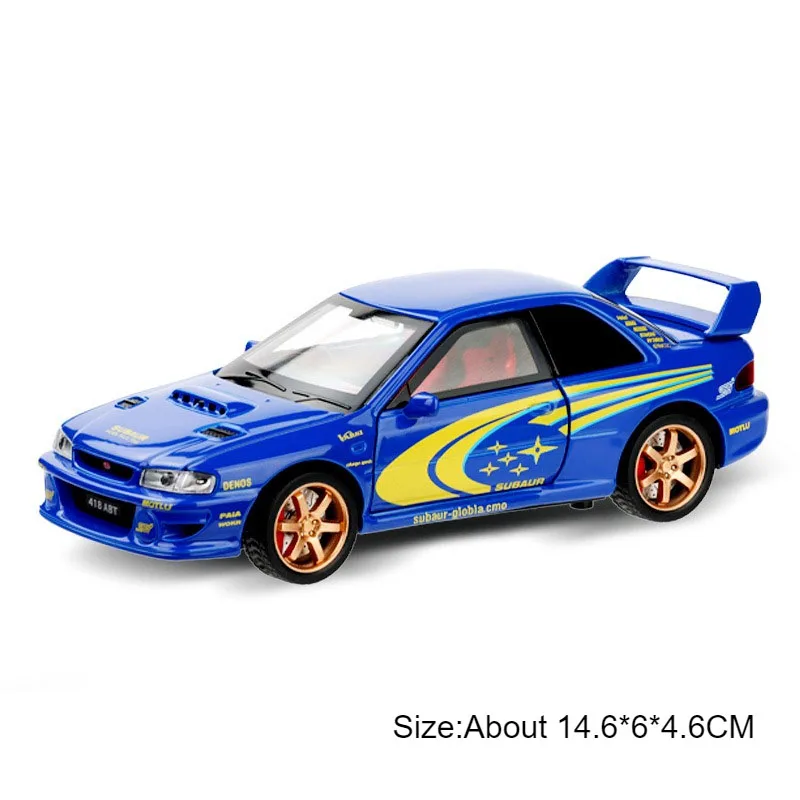 (rally Impreza Azul) Escala 1:32 - Modelo De Carro Em Metal Fundido, Portas Que Abrem, Com Amortecimento E Efeitos De Som E Luz.