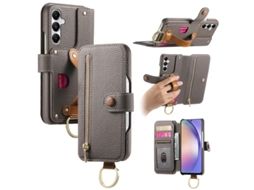 Capa Para Samsung Galaxy A57 Carteira Slot Notas Rfid Zíper Cinzento Czhhmart
