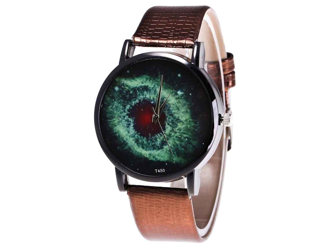 Relógio de quartzo com pulseira de couro PU, mostrador redondo moderno, pulseira para casal, marrom