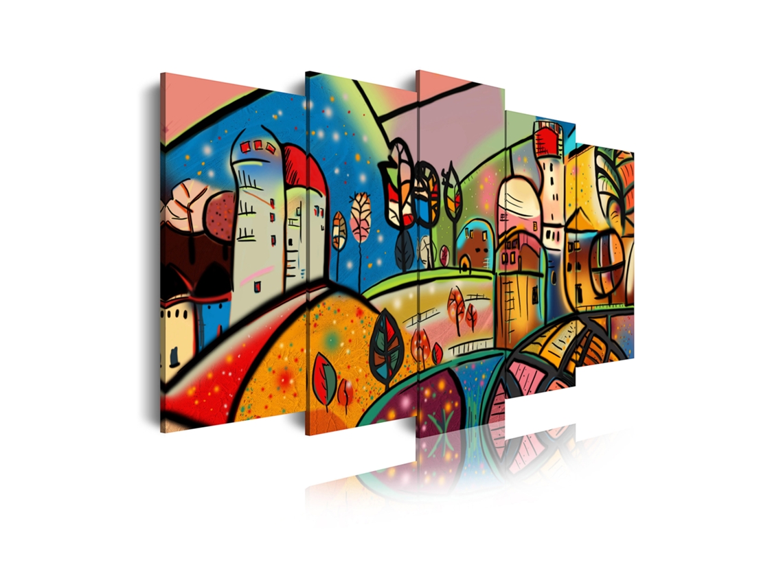Quadro Moderno DEKOART Arte Abstrata, Moderna, Naïf, Casas (150x80 cm)