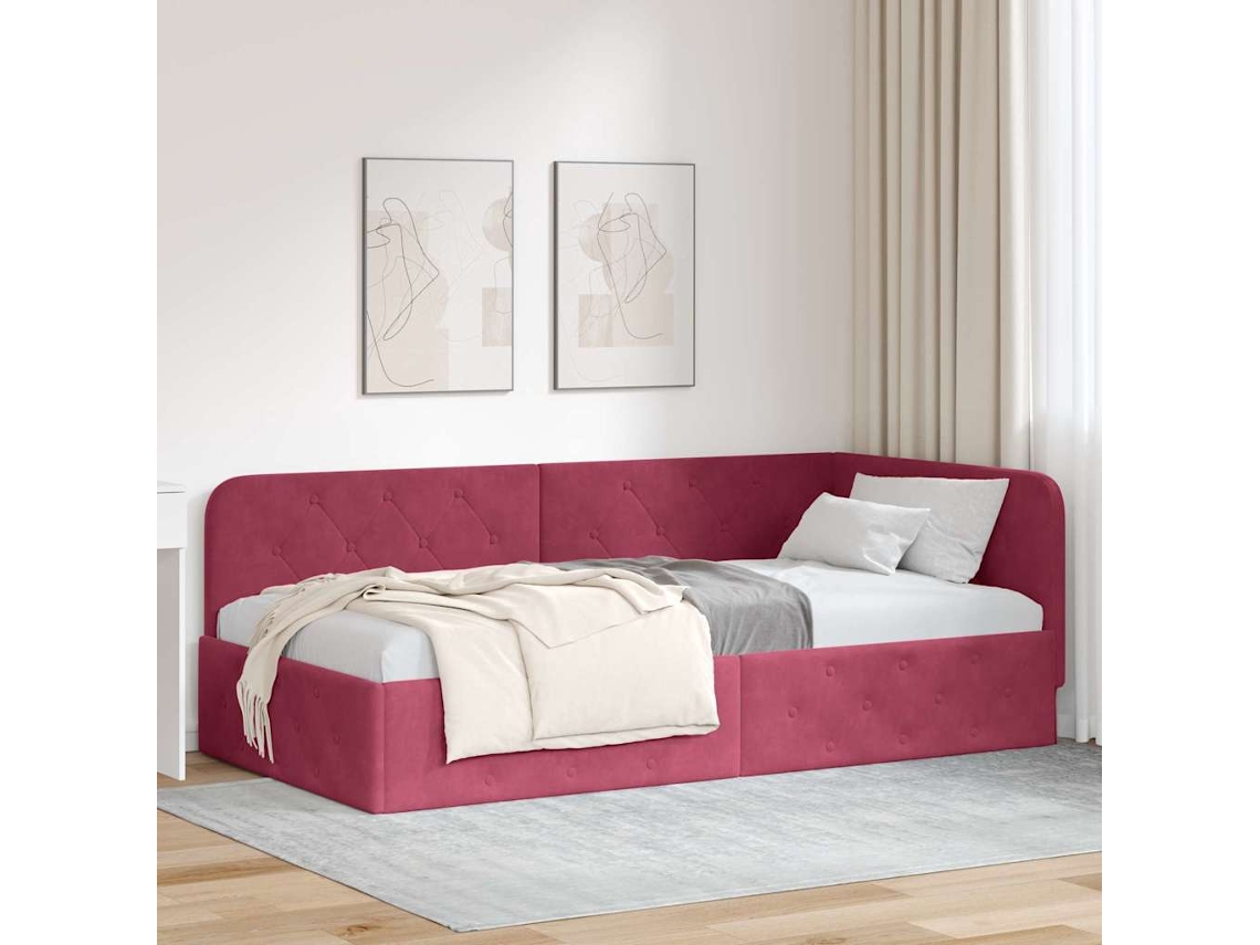 Vidaxl Estrutura De Cama De Canto Vinho Vermelho 90 X 190 Cm Veludo