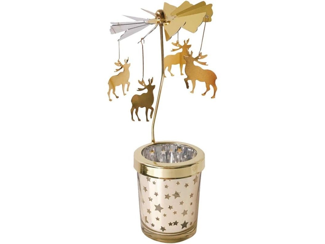 Porta Vela Giratorio Navideño Carrusel Ciervo Para Mesa Decoración Con Luz De Tealight