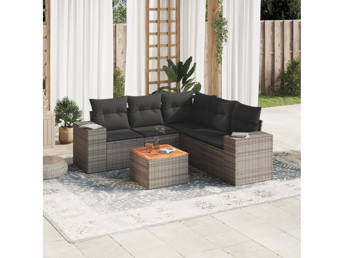 Vidaxl 6 Pcs Conjunto Sofás De Jardim Com Almofadões Vime Cinzento