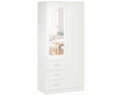 Guarda-roupa Com 2 Portas, Espelho, 3 Gavetas, Prateleiras Ajustáveis E Cabideiro Incluído, 80x50x180 Cm, Branco