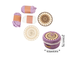 Kit De Cesta De Crochê Para Iniciantes Com Fio, Gancho, Fundo De Madeira E Instruções Roxo Branco Redondo