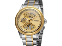 Lurelia Relógio Mecânico Masculino, Luminoso, Aço Inoxidável, Vidro Mineral, Dourado