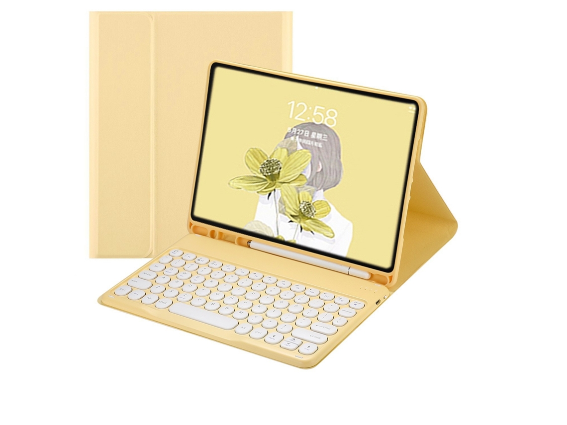 Capa Com Teclado Bluetooth Em Couro Compatível Com Ipad Pro 11 2024, Magnética, Cor Amarelo