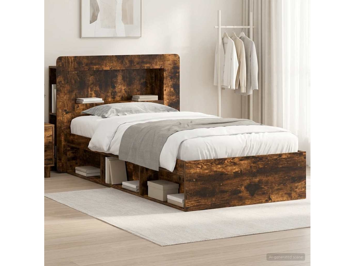 Vidaxl Estrutura De Cama Com Armazenamento Carvalho Fumado 90 X 200 Cm