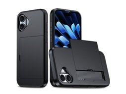 Capa Híbrida Para Iphone 17 Com Compartimento Para Cartão, Preta.