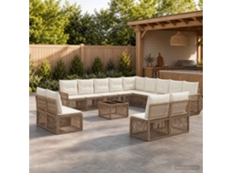 Vidaxl Conjunto De Sofá De Jardim 14 Unid. Bege E Branco Creme Vime Pe