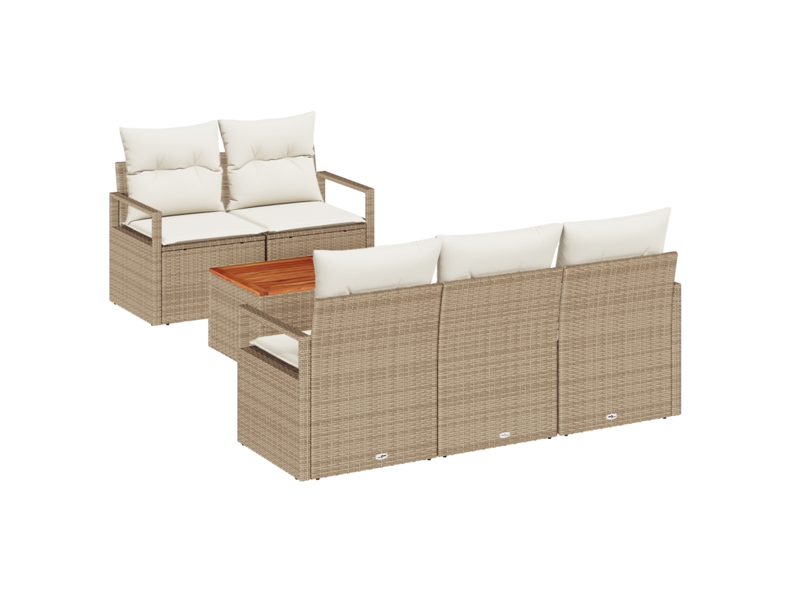 Conjunto 6 Sofá De Jardim Vidaxl Bege Vime Pe (55 X 55 X 37 Cm)
