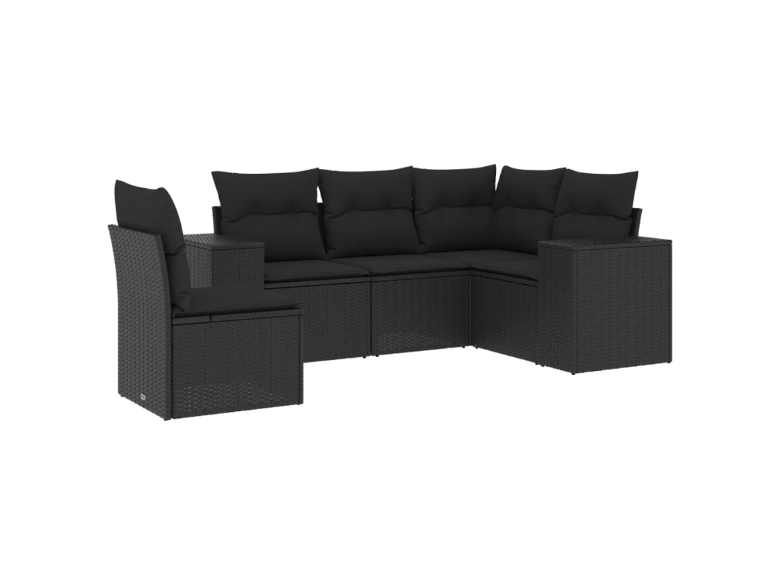 Conjunto de 5 sofás de jardim com almofadões Vime Pe Preto MAISON EXCLUSIVE (5 peças)