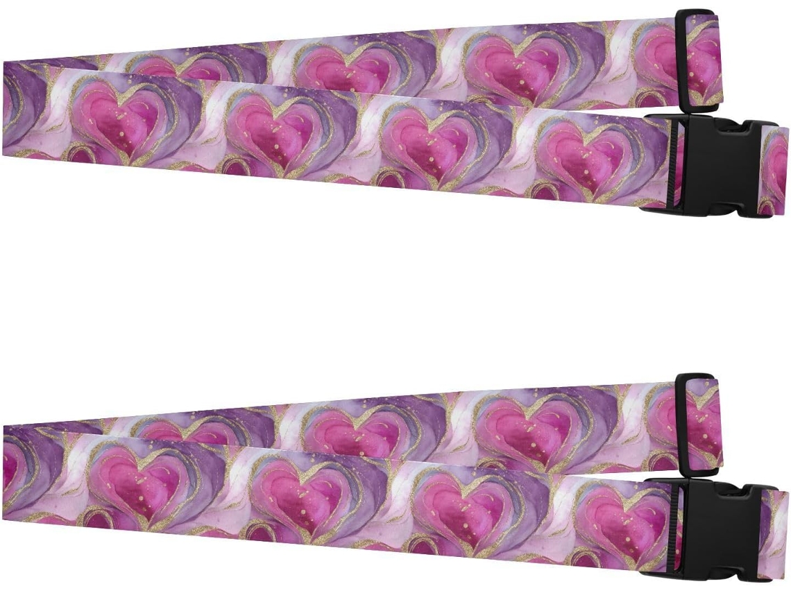 Conjunto De 2 Alças Bagagem Ajustáveis, Portáteis, Em Tom Dourado Marmorizado Com Formato De Coração, Com Fivela