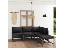 Vidaxl 5 Pcs Conjunto Lounge De Jardim C/ Almofadões Vime Pe Cinzento