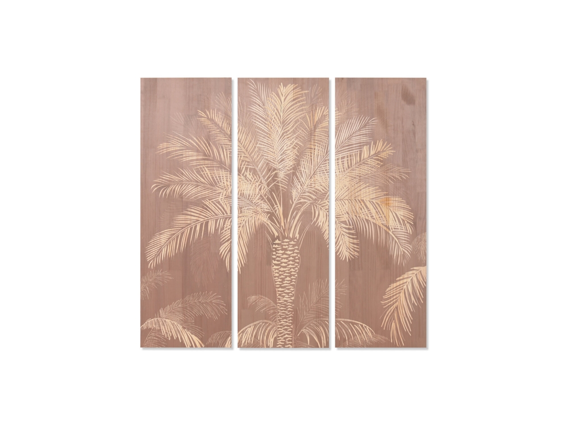 Conjunto de 3 Pinturas Gravadas de Pinheiros e Palmeiras, Medindo 40x3,6x120cm. ALEXANDRA HOUSE LIVING