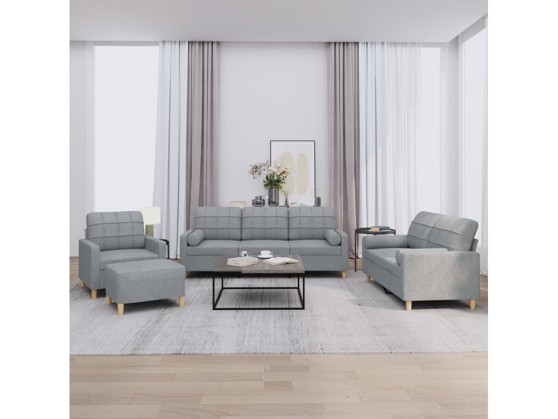 Vidaxl 4 Pcs Conjunto De Sofás Com Almofadas Tecido Cinzento-claro