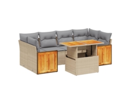 Conjunto de 7 Sofás para Jardim com Almofadões Vime Pe Bege MAISON EXCLUSIVE (7 pcs)